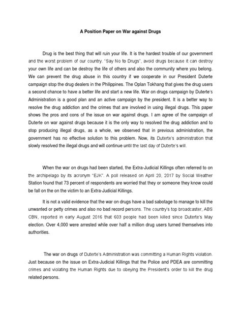 Position papers are published in academia, in politics, in law and other domains. 373390694 a Position Paper on War Against Drugs | Rodrigo Duterte | Deviance (Sociology)