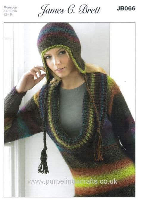 James C Brett Monsoon Aran Sweater Hat Knittting Pattern Jb066