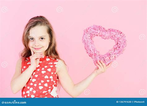 Valentine And Valentines Day Celebration Happy Girl Holding Rosy Heart