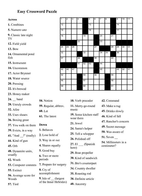 Easy Printable Crossword Puzzles Easy Crossword Puzzle Worksheet