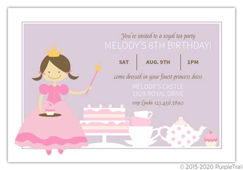 Purple And Pink Princess Tea Party Birthday Invitation Princess
