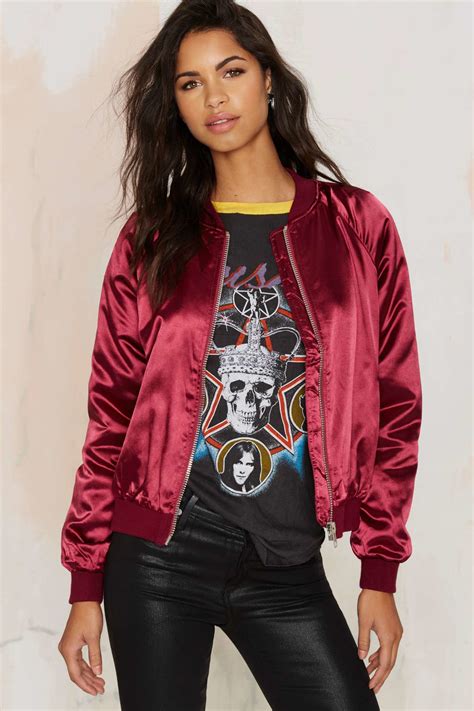 Lyst Nasty Gal Satin Comfort Bomber Jacket In Red