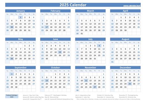 2025 Federal Holidays List And 2025 Calendar With Holidays To Print