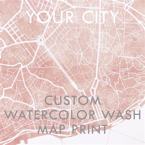 Your City Custom Map Watercolor Wash Print Art Print Wedding Etsy