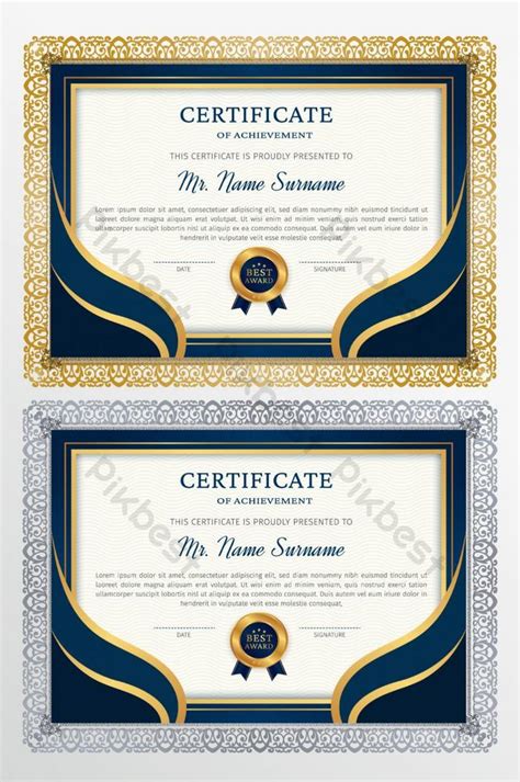 Blue And Golden Certificate Award Design Template Eps Free Download