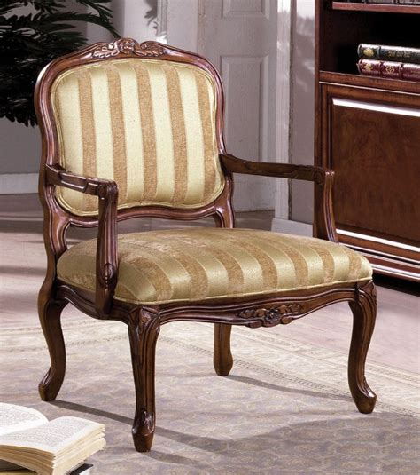 Cm Ac6100 Burnaby Striped Fabric Antique Oak Finish Wood Accent Chair