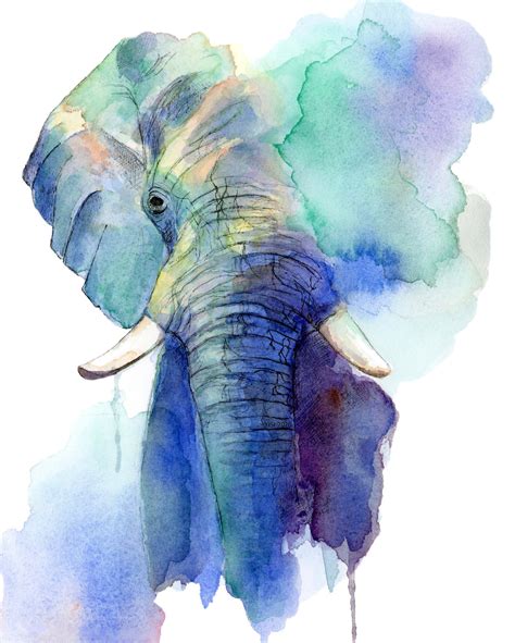 Elephant Watercolor Painting Wall Art Etsy Uk