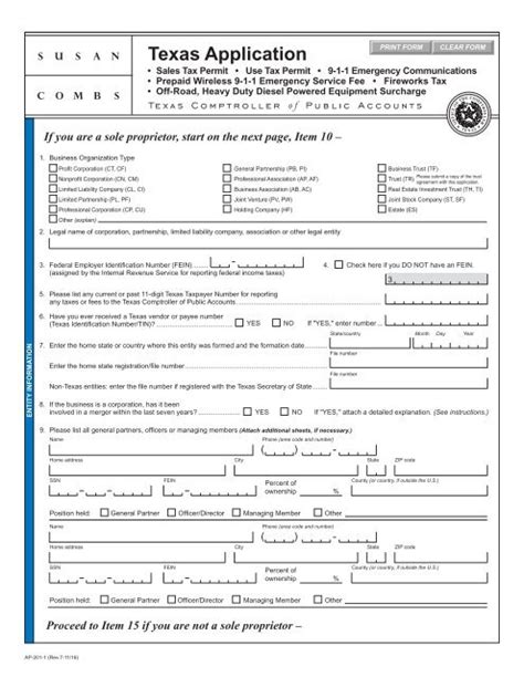 Ap 201 Texas Application For Texas Sales And Use Tax Permit