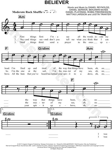 Savesave believer sheet music imagine dragons (sheetmusic f. Print and download Believer sheet music by Imagine Dragons. Sheet music arranged for Piano/Vo ...