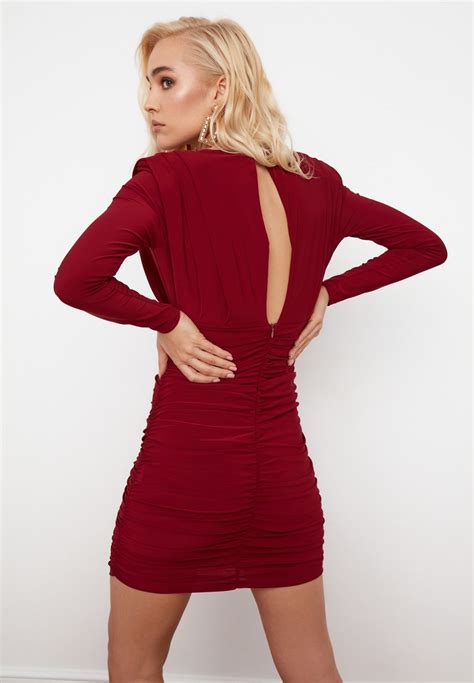 buy trendyol burgundy pleated bodycon dress for women in mena worldwide tprss21el0200