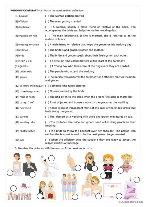 Wedding Vocabulary And Song Stand By English Esl Worksheets Pdf And Doc