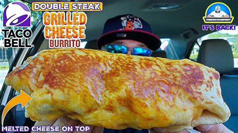 Taco Bell® Double Steak Grilled Cheese Burrito Review 🌮🔔🧀🌯 It Is Back 2022 Theendorsement