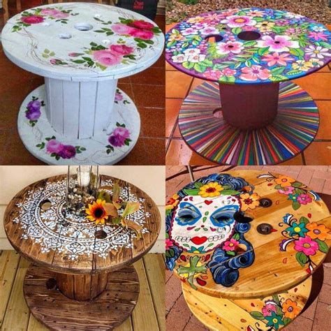 Four Different Tables With Flowers Painted On Them