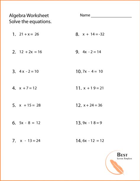 Introductory Algebra Worksheets Introduction To Algebra Worksheet By