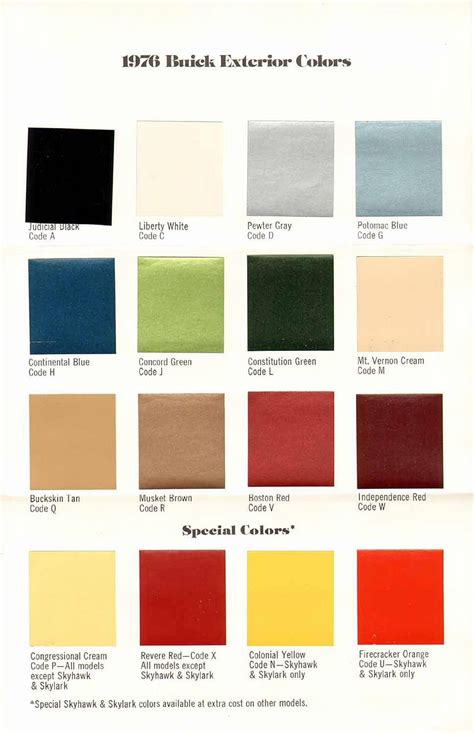 1976 Buick Exterior Color Chart Note All The Nods To The Bicentennial