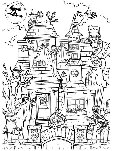 A Halloween Haunted House Coloring Page Download Print Or Color