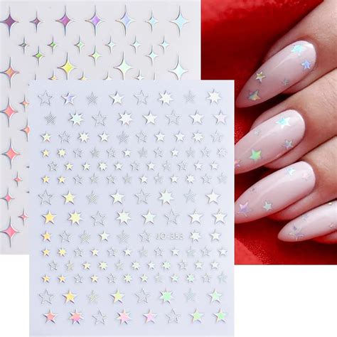 Danneasy 12 Sheets Aurora Nail Art Stickers Holographic Laser Nail Decals Self