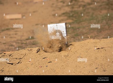 Target Practice Aim At The Outdoor Range Bullet Hits The Ground