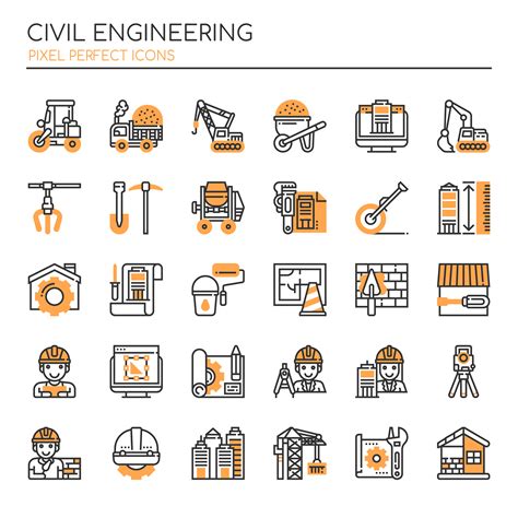 Set Of Monochrome Thin Line Civil Engineering Icons 667936 Vector Art