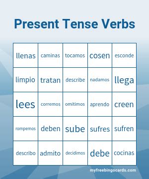 Print Present Tense Verbs Bingo Cards