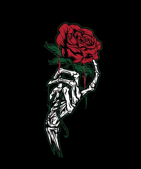 Skeleton Hand Holds Red Rose Digital Art By Norman W Pixels