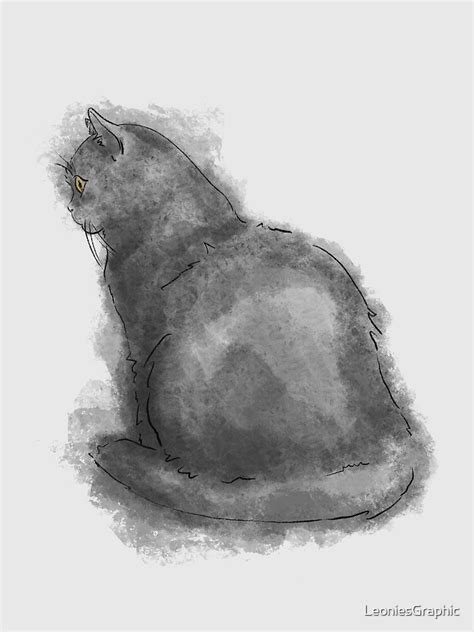 Cute British Shorthair Cat Drawing Sketch And Watercolour Poster For