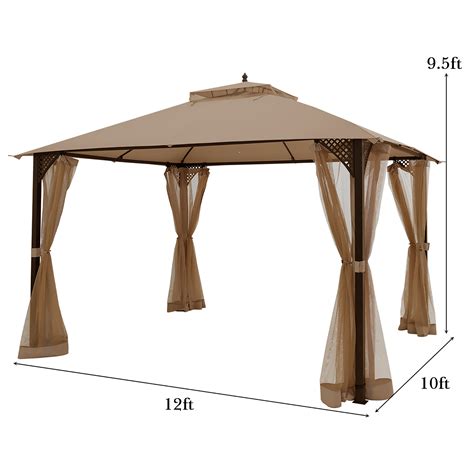 Costway 12x10 Outdoor Patio Gazebo Canopy Double Top Sidewalls And Netting Brown