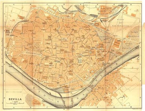 Antique City Map Of Seville Spain Baedeker Street Plan Etsy City