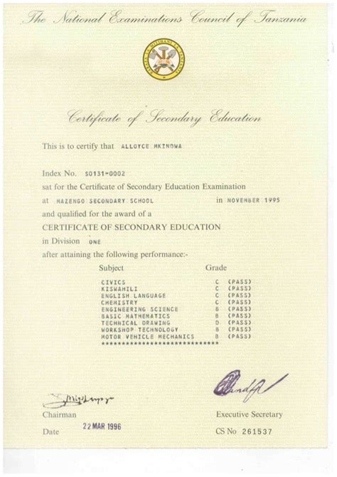 Certificate Of Secondary Education