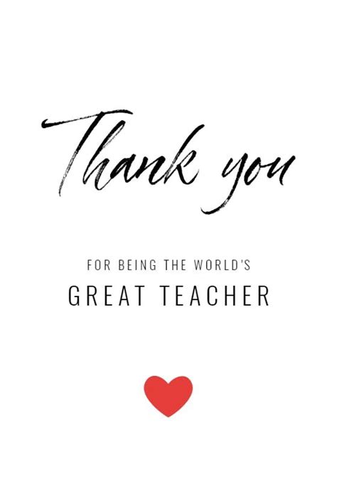 Thank Card With The Words Thank You For Being The Worlds Great Teacher