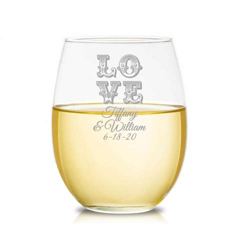 Love Personalized 9oz Stemless Wine Glass Favors And Flowers