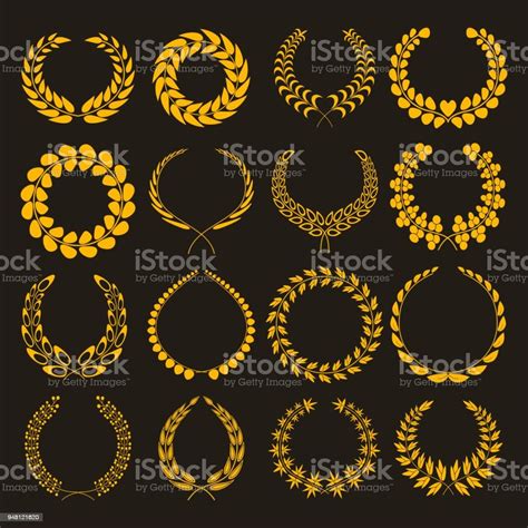 Set Of Silhouettes Of Golden Laurel Wreaths Gold Wreath Vector Icons