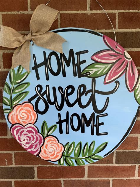 Personalized Colorful Floral Home Sweet Home Door Hanger Made Etsy