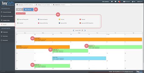 Easyshifts Online Help 09 Time Off Page Calendar View