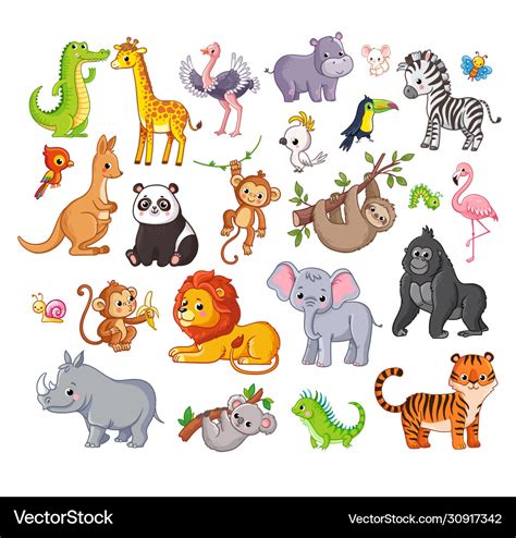Big Set With Animals In Cartoon Style Royalty Free Vector
