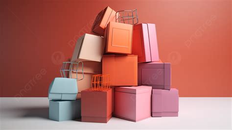 Kotak Kemasan Warna Warni Yang Ditumpuk Satu Sama Lain Tas Belanja