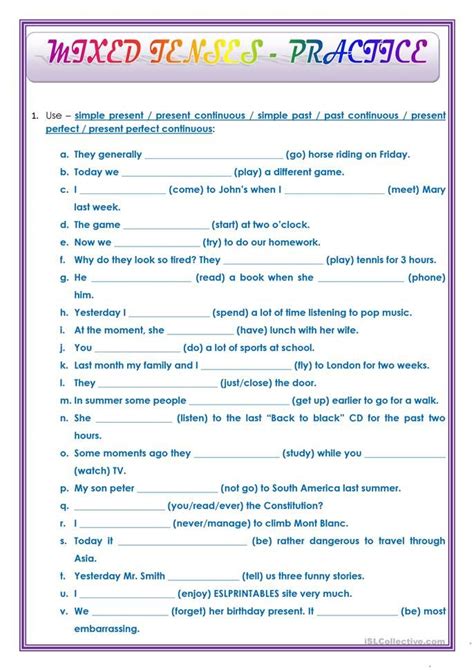 mixed tense practice grammar practice practices worksheets tenses