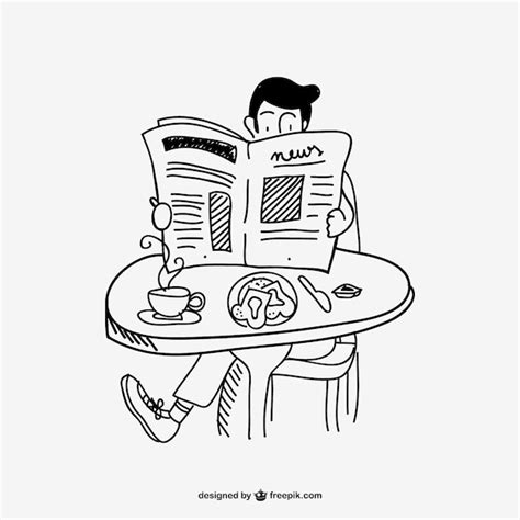 Premium Vector Man Reading Newspaper Drawing