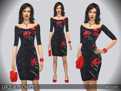 Lace And Flowers Dress By Paogae At Tsr Sims 4 Updates