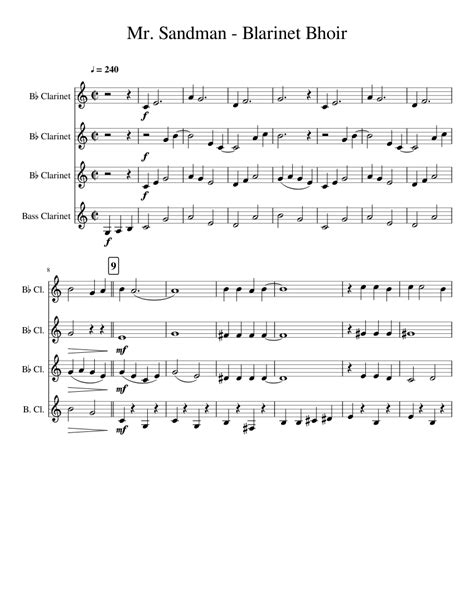 Mr Sandman Clarinet Quartet Sheet Music For Clarinet Download Free In