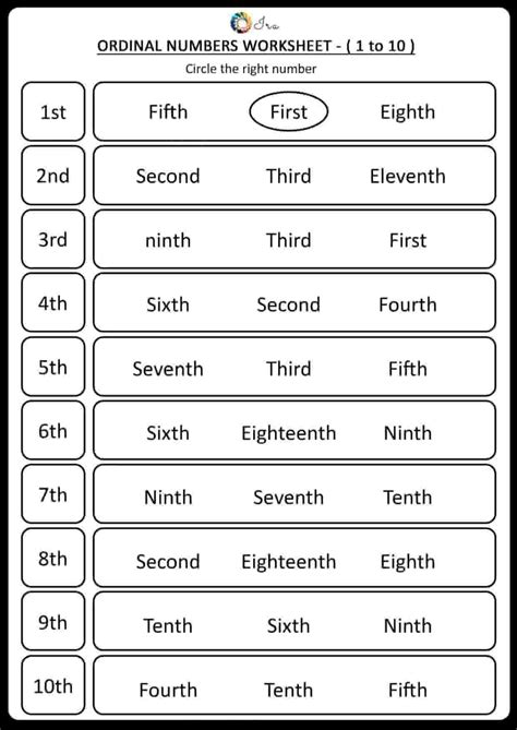 Free Printable English Ordinal Numbers Worksheets For Your Child 24 36