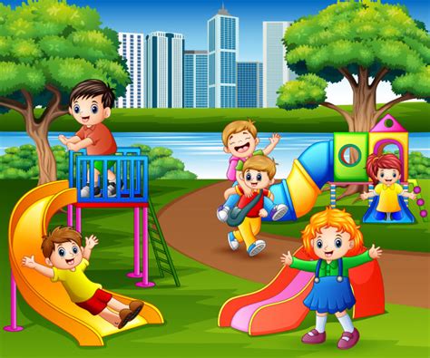 Niños, pareja de ancianos, amigos jugando al joystick, en la computadora, consola y gafas vr, controlador de tv. Happy children playing in the school playground Vector | Premium Download