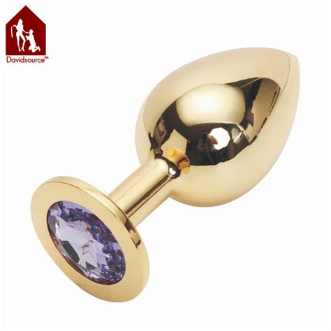 Davidsource Jeweled Metal Golden Butt Plug L Size 100mm Long 39mm Wide Jewelry Anus Toy For Anal