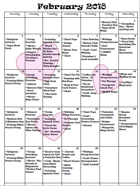 February Activity Calendar February Activity Calendar Activities