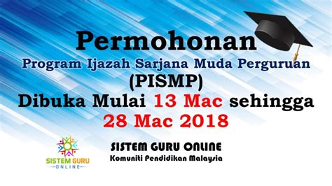 Lepasan ijazah sarjana muda dengan kepujian yang berkelayakan dipelawa oleh kementerian pengajian tinggi malaysia untuk memohon program diploma pendidikan (dpli). Permohonan Program Ijazah Sarjana Muda Perguruan (PISMP ...