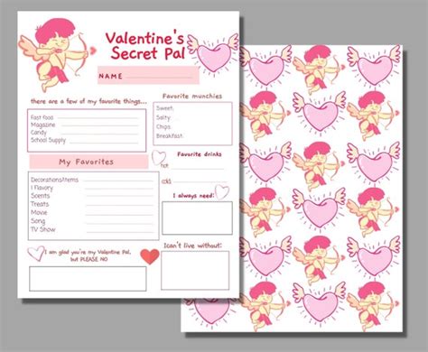 Valentines Day Secret Pal Questionnaire Printable T Etsy