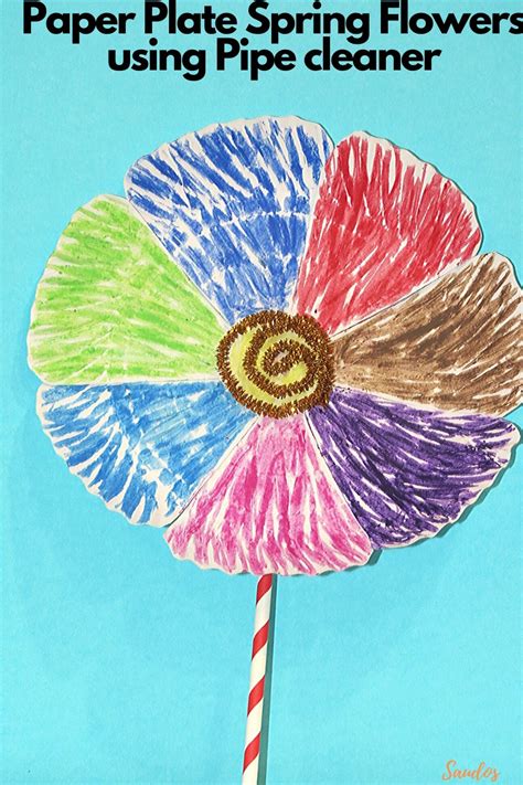 Here's a gorgeous and easy kids art project to turn paper plates into hypercolorful paper plate flowers. Paper Plate Spring Flowers using Pipe cleaner | Easy and ...