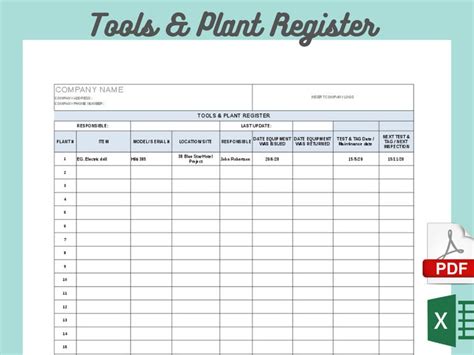 Tools And Plant Register Template Project Management Etsy Hong Kong