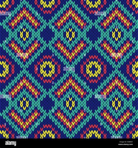 Ornamental Ethnic Motley Knitting Seamless Vector Pattern As A Knitted