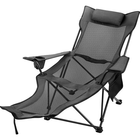 Vevor Grey Reclining Folding Camp Chair With Footrest Nap Chair Chaise